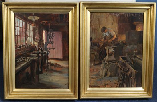 Allan Douglas Davidson (1873-1932) Blacksmiths Forge 14 x 10in.